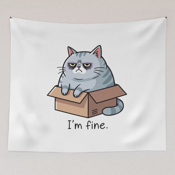 Item preview, Grumpy "I'm Fine" Cat - Funny Dark Circles Kitty in a Box  designed and sold by 1434s.