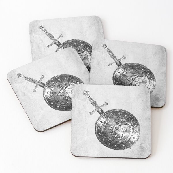 Item preview, Dragon Shield and Sword Medieval Fantasy Black and White Art Print designed and sold by Ghoul Enterprises.