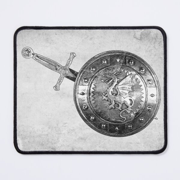 Item preview, Dragon Shield and Sword Medieval Fantasy Black and White Art Print designed and sold by Ghoul Enterprises.