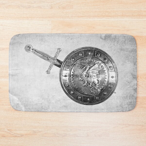 Item preview, Dragon Shield and Sword Medieval Fantasy Black and White Art Print designed and sold by Ghoul Enterprises.
