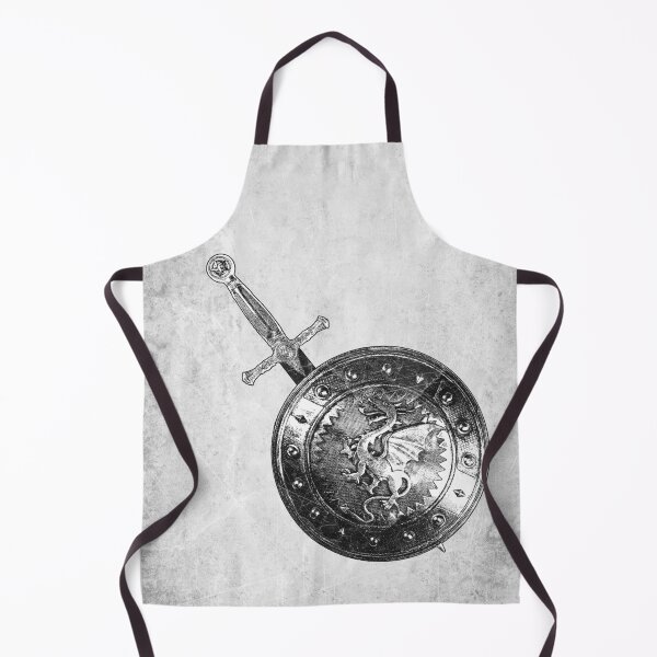 Item preview, Dragon Shield and Sword Medieval Fantasy Black and White Art Print designed and sold by Ghoul Enterprises.