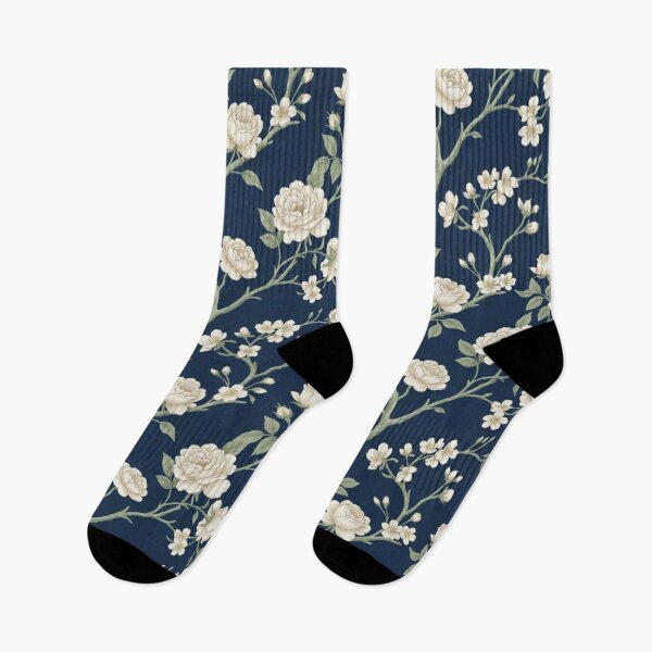 Item preview, Elegant Vintage Cream Roses on Midnight Navy designed and sold by BLUESKY11a.