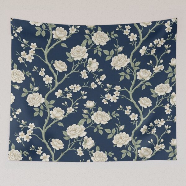 Item preview, Elegant Vintage Cream Roses on Midnight Navy designed and sold by BLUESKY11a.