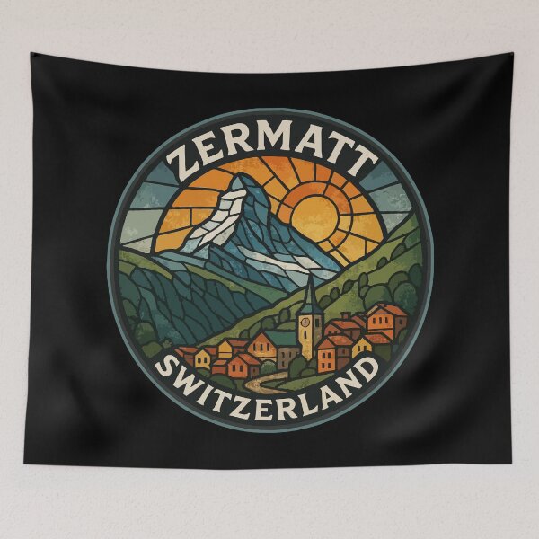 Item preview, Zermatt Town Switzerland Alps Stained Glass Travel designed and sold by TomFrontierArt.