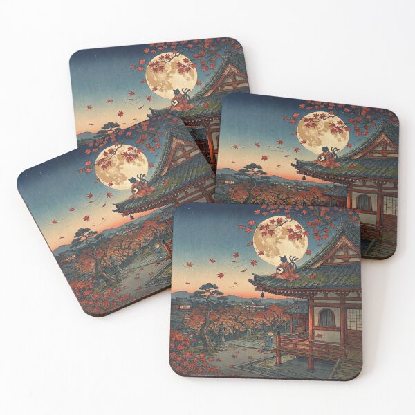Item preview, Black Cat Spirit Playing Shamisen by Moonlight — Nekomata Tsukiyo no Zu | Japanese Ukiyo-e Cat Art designed and sold by Ukiyo Neko Hyakkei - Cats of the Floating World-.