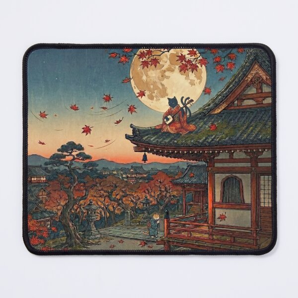 Item preview, Black Cat Spirit Playing Shamisen by Moonlight — Nekomata Tsukiyo no Zu | Japanese Ukiyo-e Cat Art designed and sold by Ukiyo Neko Hyakkei - Cats of the Floating World-.