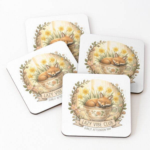 Item preview, Sleeping Baby Fox in Daffodil Teacup Watercolor Art designed and sold by TheLazyVibe.