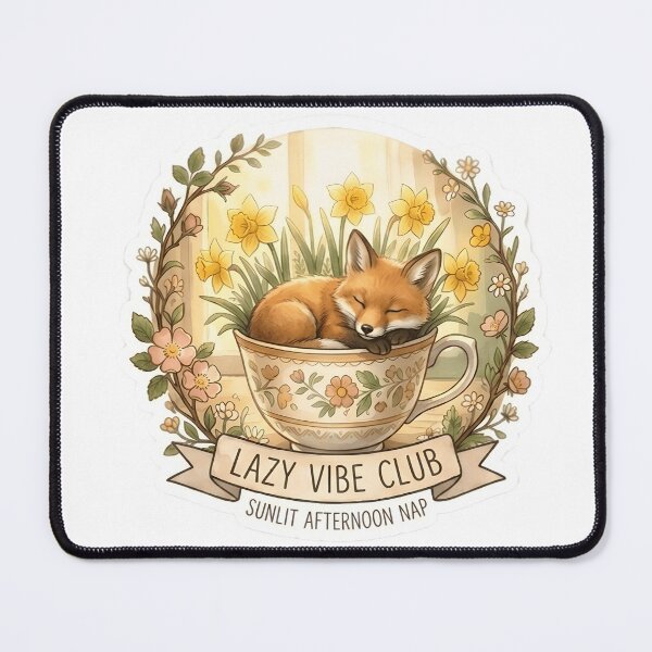 Item preview, Sleeping Baby Fox in Daffodil Teacup Watercolor Art designed and sold by TheLazyVibe.
