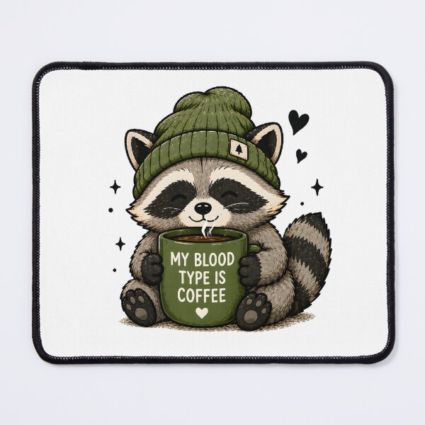 Item preview, My Blood Type Is Coffee – Cute Raccoon Funny Coffee Design designed and sold by Hischers Solution.