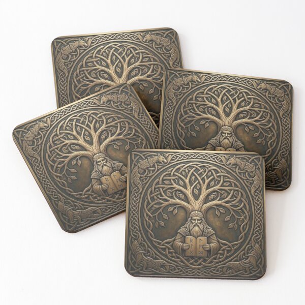 Item preview, Odin and Yggdrasil Bronze Relief - Norse Mythology World Tree designed and sold by GiftzCircle.