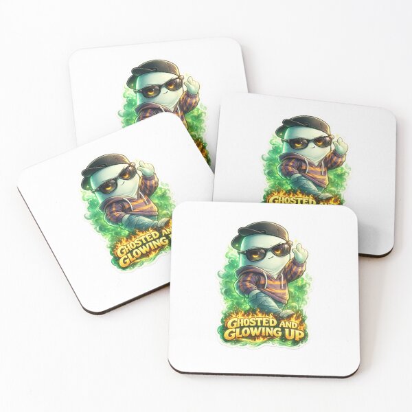 Item preview, “Ghosted and Glowing Up” Cute Sassy Ghost Sticker with Shades, Green Mist & Phoenix Flame Text designed and sold by SparkVault.