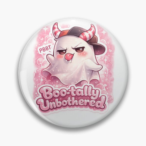 Item preview, “Boo-tally Unbothered” Chibi Ghost Sticker – Sassy Cute Ghost with Candy Cane Horns & Bubblegum Pink Vibes designed and sold by SparkVault.