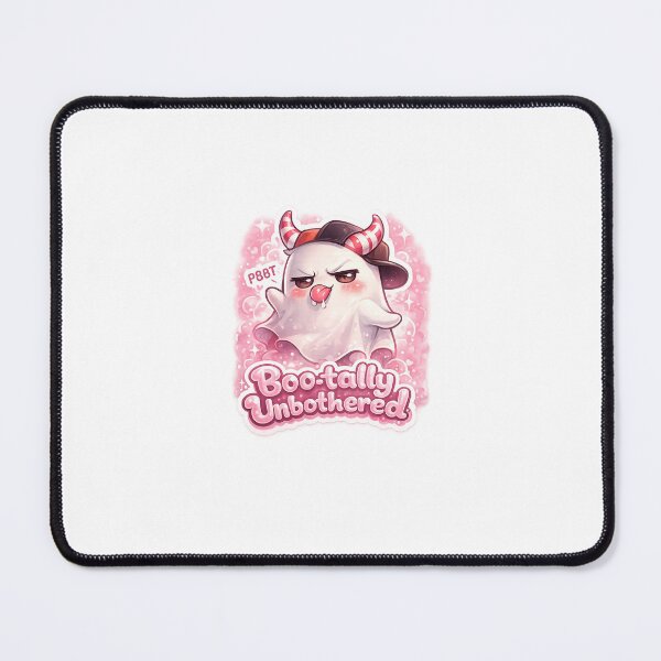 Item preview, “Boo-tally Unbothered” Chibi Ghost Sticker – Sassy Cute Ghost with Candy Cane Horns & Bubblegum Pink Vibes designed and sold by SparkVault.