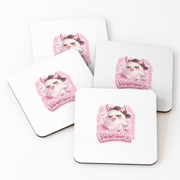 Item preview, “Boo-tally Unbothered” Chibi Ghost Sticker – Sassy Cute Ghost with Candy Cane Horns & Bubblegum Pink Vibes designed and sold by SparkVault.