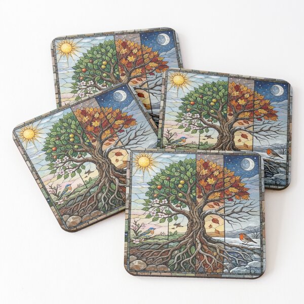 Item preview, The Four Seasons Tree of Life - Stained Glass Mosaic Mandala designed and sold by GiftzCircle.