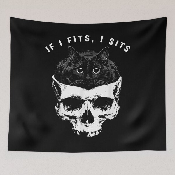 Item preview, Funny Black Cat If I Fits I Sits Inside Human Skull Goth Aesthetic designed and sold by CiranoSkasnot.