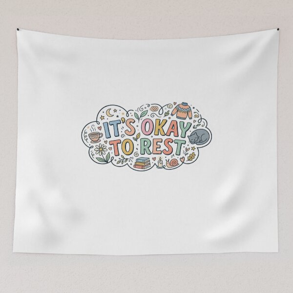 Item preview, It's Okay To Rest - Whimsical Hand-Drawn Doodle Sticker with Sleepy Cat and Cozy Aesthetic Elements designed and sold by Velmora Studio.