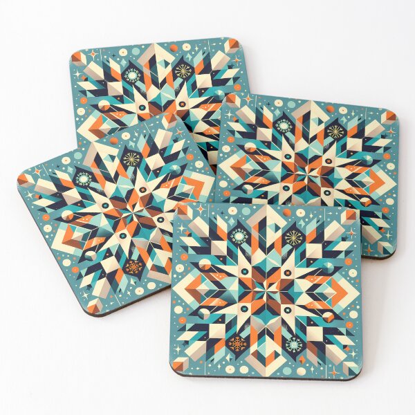 Item preview, Geometric Snowflake Pattern in Teal and Orange designed and sold by InkSmithery.