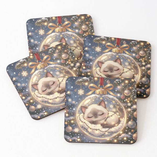 Item preview, Cute Sleeping Christmas Kitten Ornament – Cozy Holiday Cat Illustration designed and sold by Furfolkz.