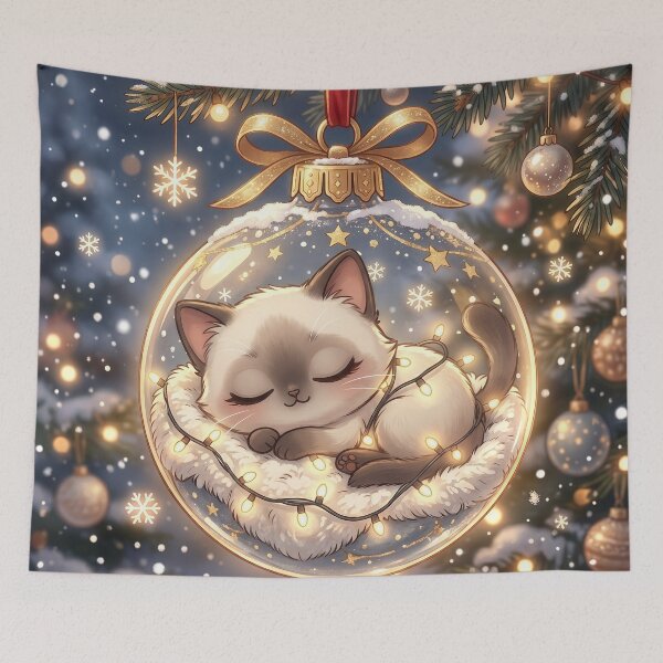 Item preview, Cute Sleeping Christmas Kitten Ornament – Cozy Holiday Cat Illustration designed and sold by Furfolkz.