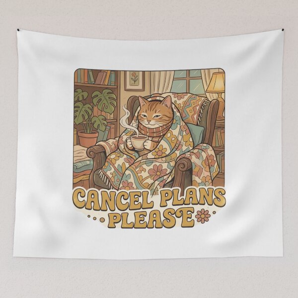 Item preview, Vintage Cozy Cat Cancel Plans Please Retro Aesthetic Design designed and sold by urbinet.