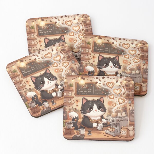 Item preview, Kawaii Cat Barista Coffee Lover – Cute Café Kitty Making Meow-presso Latte designed and sold by Furfolkz.