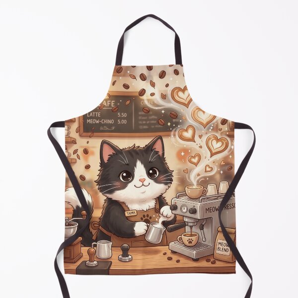 Item preview, Kawaii Cat Barista Coffee Lover – Cute Café Kitty Making Meow-presso Latte designed and sold by Furfolkz.