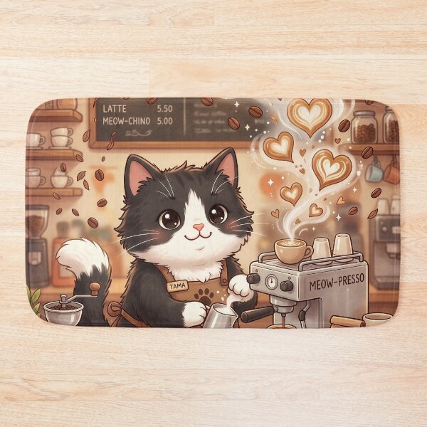 Item preview, Kawaii Cat Barista Coffee Lover – Cute Café Kitty Making Meow-presso Latte designed and sold by Furfolkz.