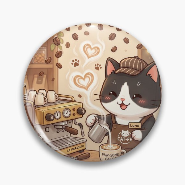 Item preview, Kawaii Cat Barista Café – Cute Coffee Cat Making Paw-Some Latte designed and sold by Furfolkz.
