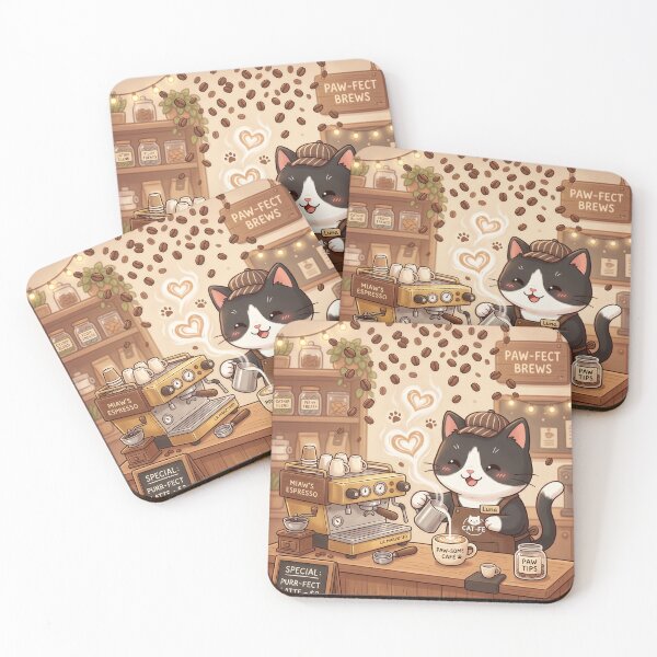Item preview, Kawaii Cat Barista Café – Cute Coffee Cat Making Paw-Some Latte designed and sold by Furfolkz.