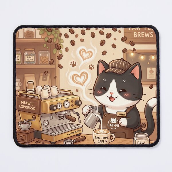 Item preview, Kawaii Cat Barista Café – Cute Coffee Cat Making Paw-Some Latte designed and sold by Furfolkz.