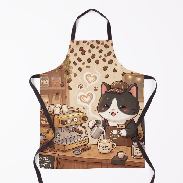 Item preview, Kawaii Cat Barista Café – Cute Coffee Cat Making Paw-Some Latte designed and sold by Furfolkz.