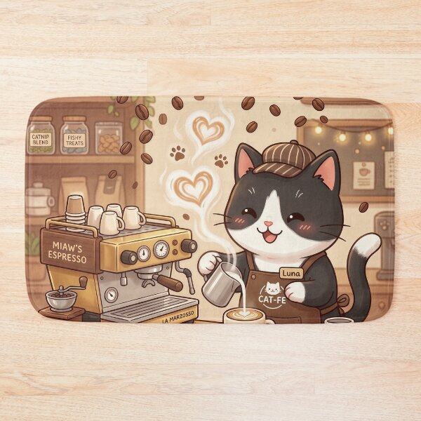 Item preview, Kawaii Cat Barista Café – Cute Coffee Cat Making Paw-Some Latte designed and sold by Furfolkz.