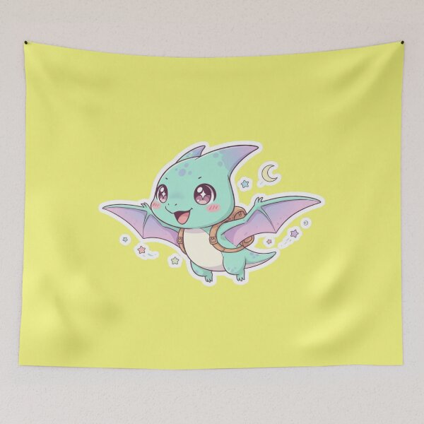 Item preview, Kawaii Flying Pterodactyl Baby Dinosaur With Backpack And Magic Stars designed and sold by bvdesignart.