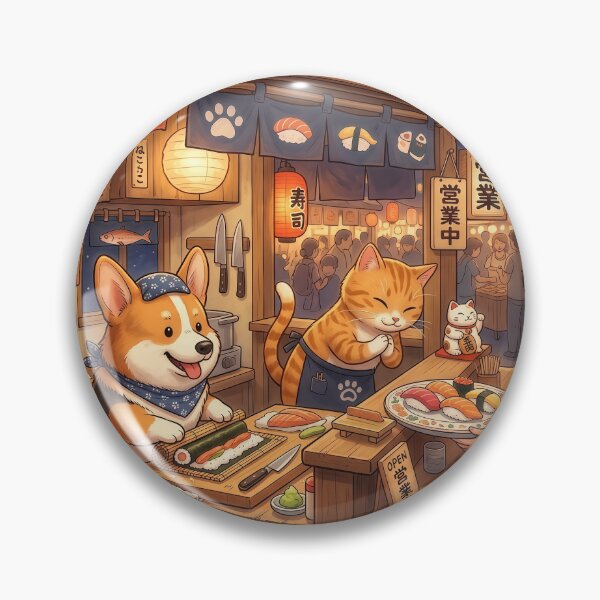 Item preview, Kawaii Cat & Corgi Sushi Shop – Cute Japanese Street Food Animal Illustration designed and sold by Furfolkz.