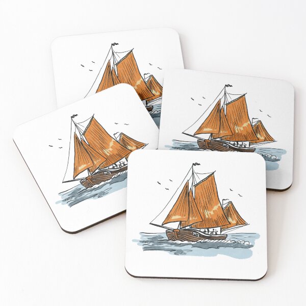 Item preview, Sailing ship with orange sails designed and sold by SheisEverywhere.