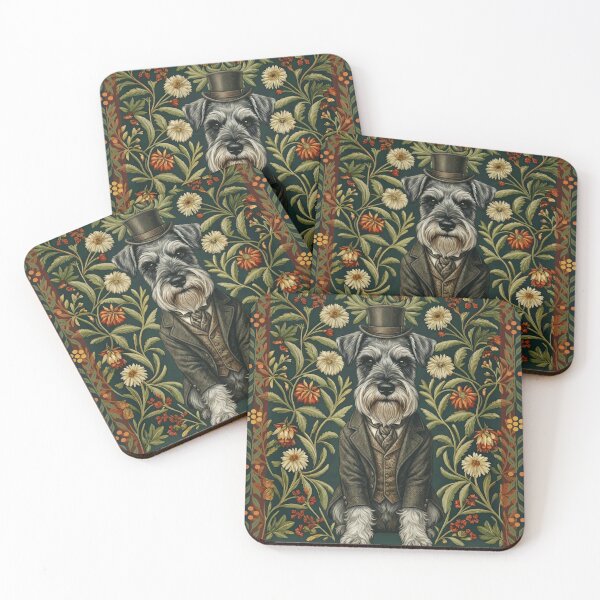 Item preview, Dapper Schnauzer Dog Victorian Floral Portrait designed and sold by AntiqueImages.