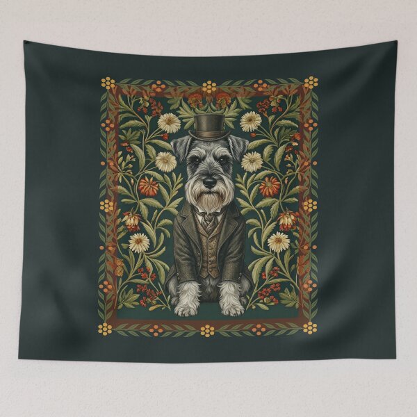 Item preview, Dapper Schnauzer Dog Victorian Floral Portrait designed and sold by AntiqueImages.