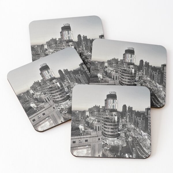 Item preview, Madrid Callao Sunset Cityscape – Black and white - Urban Aesthetic Wall Art designed and sold by Feroz Pics.