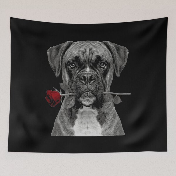Item preview, Boxer with Rose Vintage Black and White Dog designed and sold by FiscalFashions.