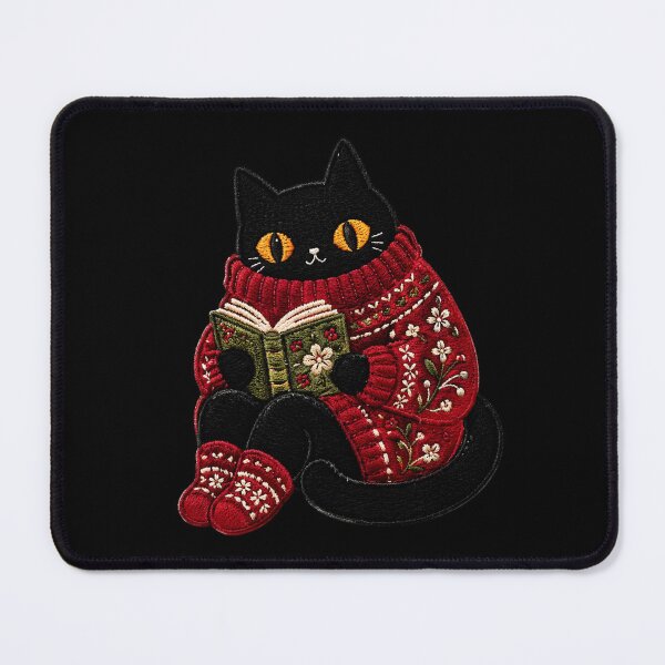 Item preview, Cozy Bookworm Cat in Knitted Sweater – Cute Reading Black Cat Aesthetic Illustration designed and sold by ColorSplash123.