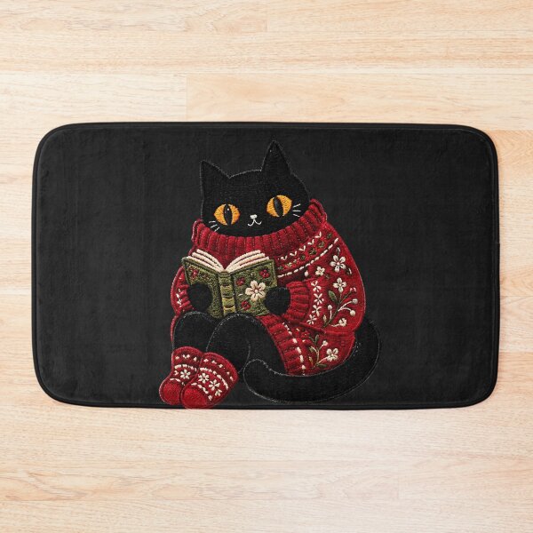 Item preview, Cozy Bookworm Cat in Knitted Sweater – Cute Reading Black Cat Aesthetic Illustration designed and sold by ColorSplash123.