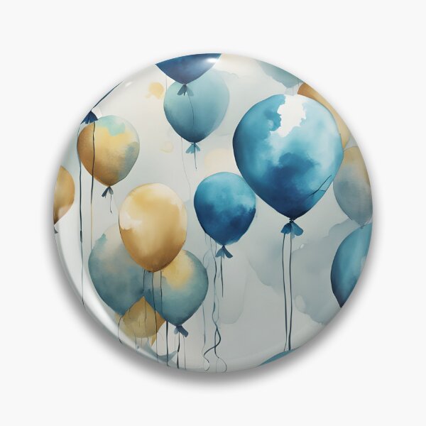 Artikelvorschau, Aquarellmuster aus blauen, türkisfarbenen und goldenen Ballons entworfen und verkauft von Shelley Loewnau-Jones Studio.