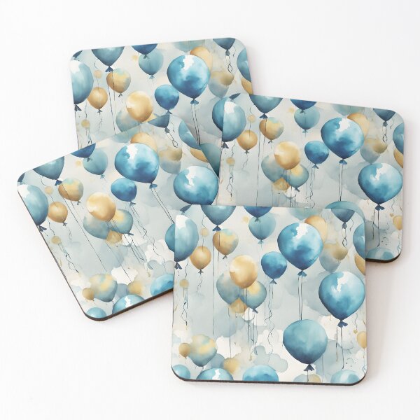Item preview, Watercolor blue teal and gold balloons pattern designed and sold by Shelley Loewnau-Jones Studio.