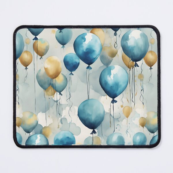 Item preview, Watercolor blue teal and gold balloons pattern designed and sold by Shelley Loewnau-Jones Studio.