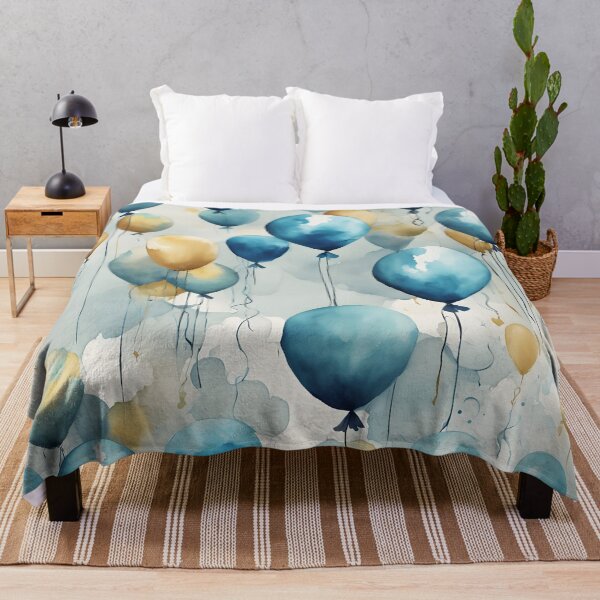 Item preview, Watercolor blue teal and gold balloons pattern designed and sold by Shelley Loewnau-Jones Studio.