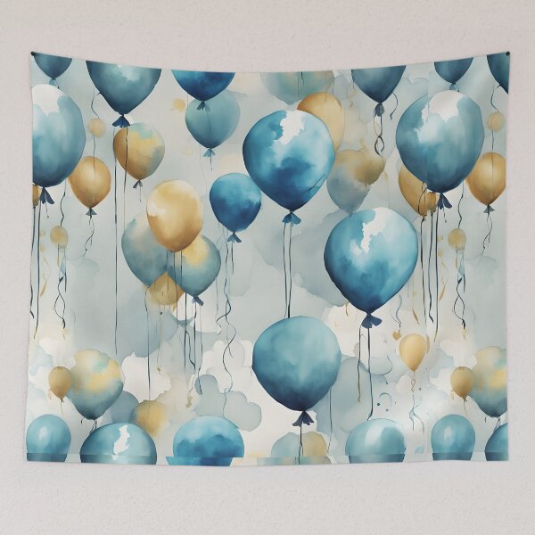 Item preview, Watercolor blue teal and gold balloons pattern designed and sold by Shelley Loewnau-Jones Studio.