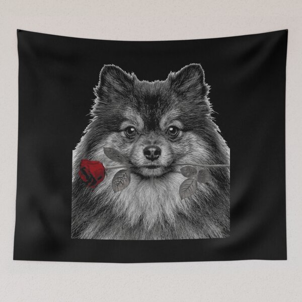 Item preview, Pomeranian with Rose Vintage Black and White Dog designed and sold by FiscalFashions.