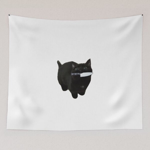 Item preview, funny black cat holding  kife meme designed and sold by mikrocosmox.