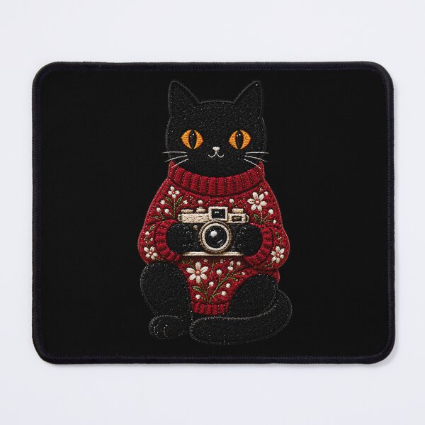 Item preview, Photographer Cat with Vintage Camera – Cute Black Cat in Red Sweater Aesthetic designed and sold by ColorSplash123.